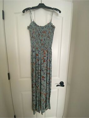 H&M Light Sage Floral Smocked Jumpsuit